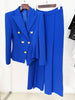 High Street Designer Blazer Suit Women's Rose Buttons Asymmetrical Blazer Straight Pants Set 2pcs