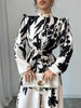Dresses For Women Black And White Flowers Print Long Sleeve Ruffled Collar Elegant Dress Lace Up A-Line Dress Spring