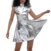 Metallic Women's Shiny Dress Holographic Solid Color Turtleneck Pleated Dress Carnival Costume Gold Silver Rave Dress Outfits