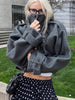 Vintage Loose Stand Collar Woolen Coat for Women Casual Solid Full Sleeve Warm Cropped Overcoat High Street Outwear