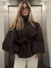 Women Solid Batwing Sleeve Outerwear Casual Stand-up Collar Waist Loose Long Sleeves Lady Jacket Lady Autumn Coats