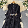 Chic Lace Slim Stand Collar Long Sleeve Spliced Single Breasted Dress High Street Vintage Evening Women Autumn Winter Clothing