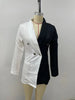 Women Chic Office Lady Double Breasted Blazer Contrast Color Patchwork Vintage Coat Long Sleeve Ladies Outerwear Tops