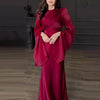 Vintage High Waisted Women Satin Long Dress Ladies Temperament Crew Collar Dresses Elegant Slim Long Sleeve Banquet Dresses