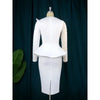 Women White Party Dress Sexy Long Sleeve O Neck Beading Mesh Patchwork Peplum Elegant Event Evening Birthday African Gowns