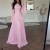 Women Chiffon Solid Ruffled Dress Flare Sleeve Round Neck Elegant Maxi Gown Evening Party Holiday Lady