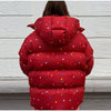 Women's Oversized Coats Print Hooded Padded Jackets Winter Female Stand Collar Long Sleeve Zipper Loose Puffy Coat Outerwear