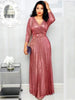 Elegant Women's Long Dress Long Sleeve Bronzing Pleated Dress With Belt High Waist V-neck Party Dresses Robe Femme