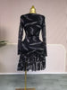 Women Full Sleeve Print Stacked Ruffles Bodycon Mini Dress Fall Evening Birthday Vacation Party Vestidos Sexy Dresses
