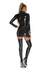 Sexy Women Latex PU Micro Mini Dress Shiny Zipper Open Bust Long Sleeve Costume Tight Dress Elastic Bodycon Pack Hip Leoatrd