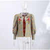 Women Floral Embroidery Jacket Long Sleeve Open Front Loose Fit Button Down Coat Autumn Casual Boho Chic Outwear
