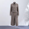 Houndstooth Blazer Set Women Lapel Collar Full Sleeve Coats Loose Long Trouser Lady Vintage Two Piece Outfit
