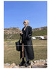 Spring Autumn Extra Long Black Loose Pu Leather Trench Coat for Women Shoulder Pads Double Breasted Faux Leather Blazer