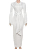 Sexy Maxi Dress Women Shoulder Padded Zip Wrapped Bandage Long Sleeve Slit Elegant Solid Office Simple Skinny Bodycon