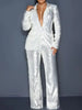 Sequin Pants and Blazer Set Women 2 Pieces Sets Spring Long Sleeve Blazer Coat High Waist Wide Leg Pants Suits Female