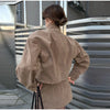 Vintage Solid Suede Skirt Two Piece Set Women Stand Collar Full Sleeve Zipper Jacket Mini Skirts Autumn Lady Streetwear