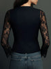 Elegant Sexy V Neck Lace Patchwork Women's Shirt Top See Through Long Sleeve Hollow out Single Button Slim Tops Blazer