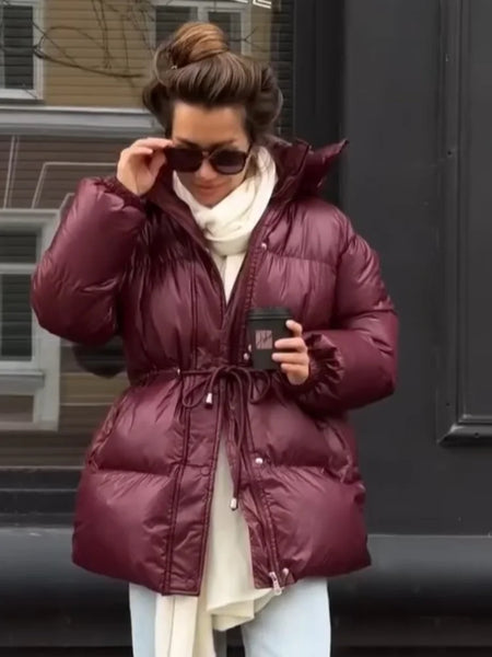 Lace Up Hooded Cotton Coat Women Casual Stand Collar Single Breasted Pocket Loose Warm Coats Lady Winter Street Outwear