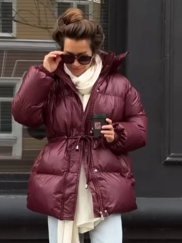 Lace Up Hooded Cotton Coat Women Casual Stand Collar Single Breasted Pocket Loose Warm Coats Lady Winter Street Outwear