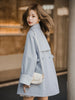 Women Mid Long Windbreaker Autumn Trench Coat Raglan Sleeve Lace Korean Style Ladies Outer Coat
