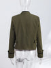 Green Stand Collar Napoleon Cropped Jacket Women Full Sleeve Shoulder Pad Jackets Spring Lady Street Outwear