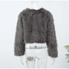 Chic Grey Fluffy Faux Fur Jacket Women Elegant O Neck Long Sleeves Cropped Coats Autumn Winter Lady High Street Outwears