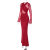 Mesh Hollow Slim Party Sexy Dresses Elegant Pleated Bodycon Maxi Long Dress Women Autumn Winter Dress Vestidos