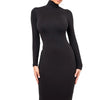 Winter Black Turtleneck Sexy Women Dress Autumn Long Sleeve Skinny Midi Boydcon Casual Blue Plush Knee-Length Party