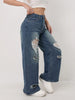 Wide Leg Distressed Straight Jeans for Women Elastic Casual Bootcut Denim Pants Ladies Jeans