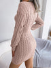 V Neck Casual Short Knit Dress Autumn Winter Women Solid Long Sleeve Dress Lady Khaki Bodycon Knitted Dresses