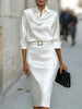 Elegant Temperament Satin Shirt Dress for Women Spring Solid Long-sleeved Blouse Dress Casual Office Lady Midi Dresses