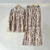 Women's Clothing Retro Geometric Printed Shirt Two-piece Set High Waist Wide Leg Trousers Set Set