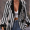 Casual Black and White Striped Print Vintage Blazers Women Fall Clothes Coat Notched Collar Single Breasted Outerwears