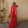 Geometric Printed Blazer Jacket Pants Sets Women Shoulder Pads V Neck Lace Up Full Sleeve Jackets Flare Pant Lady Outfit