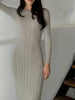 Women Spring Autumn Solid Color Bodycon Knit Dress Long Sleeve Crew Neck Ribbed Dress Slim Fit Long Dress
