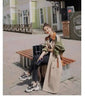 Trench Coat Women's Chic Splicing Color Block Lapel Double Breasted Long Windbreaker Belt Coat Spring 2DA1718