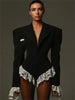 Lace Suit Jumpsuit Female Blazer Body Top V-Neck Slim Long Sleeve Sexy Cardigan Streetwear Women Black Rompers