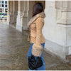 Women Faux Fur Collar Puffer Jacket Lapel Oversized Long Sleeve Warm Loose Thick Coat Female Winter Casual Jackets