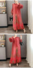Red Pleated Hand-Cranked Floral Print Women's Long Dress Long Sleeve Elegant Temperament Elastic Loose Dresses 2DB4509