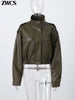 Vintage Zippers Short Leather Jackets Women's Casual Lapel Button Pockets Full Sleeve Coat Autumn Lady Chic Streetwear