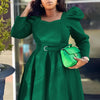 Autumn Stylish Women Evening Party Dress Long Puff Sleeve Elegant Pleated A-Line Gowns Birthday Wedding Celebrate Robes