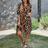 Elegant Women's Loose Dresses Spring Autumn Casual Leopard Print Shirt Dress Herbst Kleider Vestido Femininos