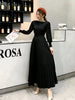 Pleated Dress Women Long Dresses A Line Round Neck Long Sleeve Party Maxi High Waist Belt Slim Sexy Elegant Splice Vestidos