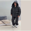 Printed Drawstring Oversized Pockets Puffer Suit Winter Women Warm Padded Coat Set Warm Casual Lady Cotton-Padded Outfit