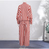 Vertical Stripe Two Piece Outfit Stand Collar Zip Up Jacket Elastic Waist Wide Leg Pants Loose Women Casual High Street Set
