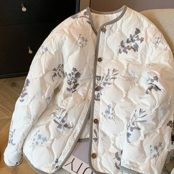 Vintage Floral Printed Cotton Coat Women's Clothing Warm Autumn Winter Cotton-padded Jacket Light Thin Tops Long Sleeve