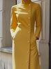 Spring Women's Stand Collar Evening Maxi Dresses Long Sleeves Single-breasted Elegant Commute Yellow Dress
