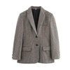 Women Checked Lapel Jacket Shorts Set Long Sleeve Buttons Belt Pocket Loose Blazer Suit Lady Office Commute Outfit