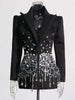 Temperament Spliced Diamonds Dress For Women Lapel Long Sleeve High Waist Patchwork Sequins Chic Dresses Female