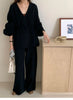 Sweater Set Women's Loose Outer Wear Lazy Style Winter Lace-up Knitted Jacket Cardigan Wide-leg Pants Two-piece Set